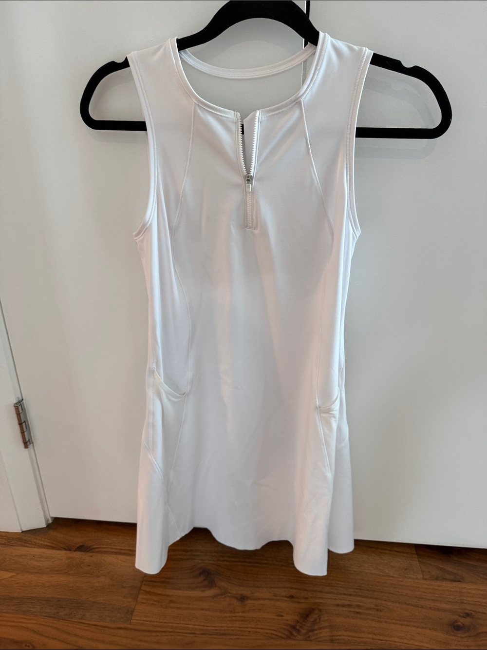 Athleta White Sleeveless Zip-Front A-Line Mini Dress